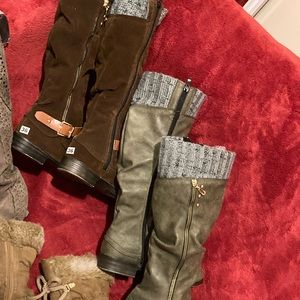 Brown and forest green boots with storage! Size 5! $45 for both!
